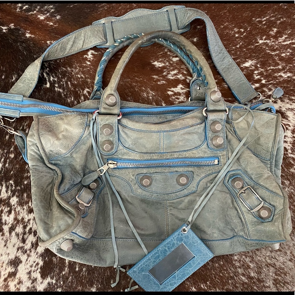 BALENCIAGA GIANT City Bag Moto Authentic Blue Aqua